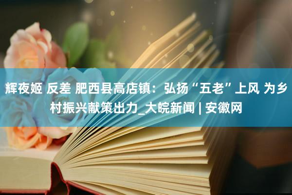 辉夜姬 反差 肥西县高店镇：弘扬“五老”上风 为乡村振兴献策出力_大皖新闻 | 安徽网