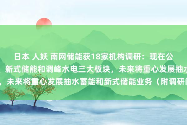 日本 人妖 南网储能获18家机构调研：现在公司主营业务有抽水蓄能、新式储能和调峰水电三大板块，未来将重心发展抽水蓄能和新式储能业务（附调研问答）