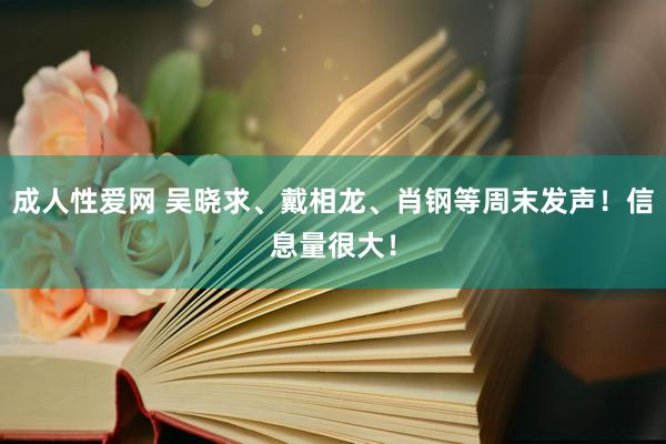 成人性爱网 吴晓求、戴相龙、肖钢等周末发声！信息量很大！